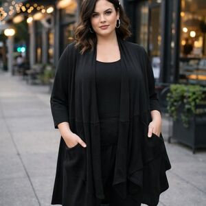 Sympli Black Viscose Blend Drape Cardigan Longline Jacket | Minimalist Layering